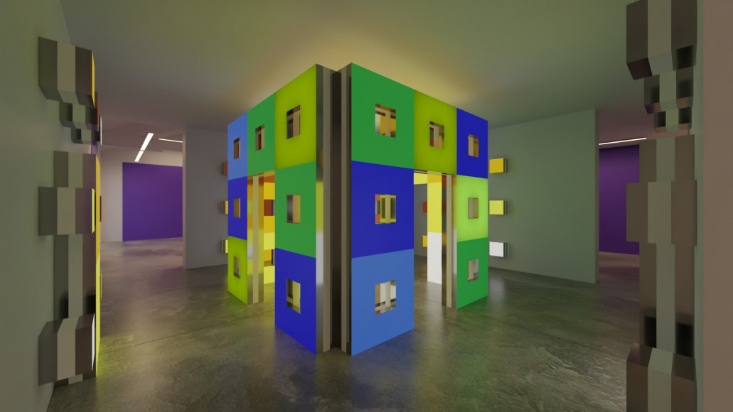 "Stop The Machine !" De l'IA, de A à Z, de 1968 à aujourd'hui, de 4000 à 400 œuvres…", exposition anniversaire des 20 ans du Mrac Occitanie, Sérignan, 2026. Simulation 3D, La Société Molle © Jean-Baptiste Lepeltier