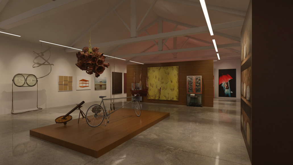 "Stop The Machine !" De l'IA, de A à Z, de 1968 à aujourd'hui, de 4000 à 400 œuvres…", exposition anniversaire des 20 ans du Mrac Occitanie, Sérignan, 2026. Simulation 3D, La Société Molle © Jean-Baptiste Lepeltier