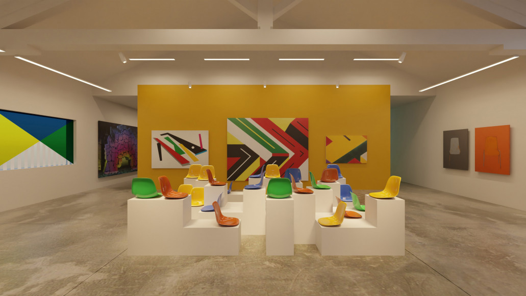 "Stop The Machine !" De l'IA, de A à Z, de 1968 à aujourd'hui, de 4000 à 400 œuvres…", exposition anniversaire des 20 ans du Mrac Occitanie, Sérignan, 2026. Simulation 3D, La Société Molle © Jean-Baptiste Lepeltier