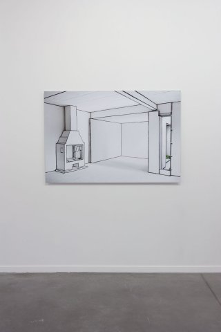 Laurent Cammal, "Le salon", 2011. Peinture acrylique, bombe aérosol. Photographie contrecollée sur aluminium Dibond, 102x152 cm. Photographie : J-P.Planchon