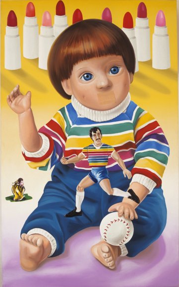 Nina Childress, "522- Sans titre (Christopher)", 1995. Acrylique, huile et pansement sur toile, 146 x 89 cm. Collection Mrac Occitanie.