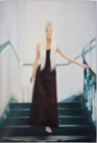 Nina Childress, "H.Escalier", 2002, peinture, huile sur toile, 220 x 148 cm, Collection Frac Occitanie Montpellier, photo Pierre Schwartz © Adagp, Paris, 2026