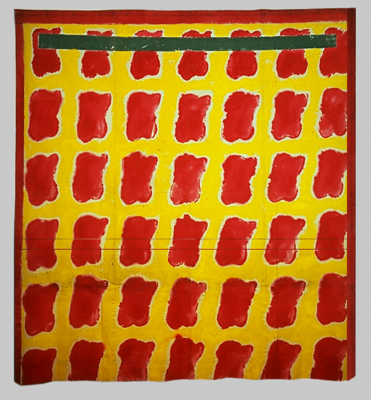 Claude Viallat, "Sans titre (rouge)", 1988, peinture, acrylique sur toile, 264 x 250 cm, Collection Frac Occitanie Montpellier, photo Jacqueline Hyde © Adagp, Paris, 2026