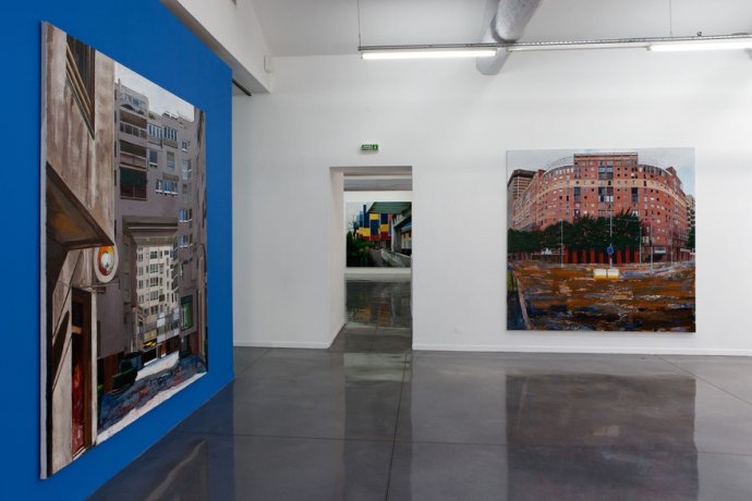 Vue de l'exposition Yves Bélorgey, "peintures sur dessins", 2012, Musée régional d'art contemporain LR. Photographie : J-P.Planchon