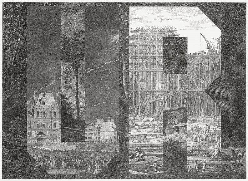 Cyprien Gaillard, "Underground Resistance and Urban Renewal", 2009, Eau-forte et photogravure, 62 x 82 cm, collection les Abattoirs Musée – Frac Occitanie Toulouse © Cyprien Gaillard ; crédits photogr. courtesy de la Chalcographie du Louvre et du GrandPalaisRmn