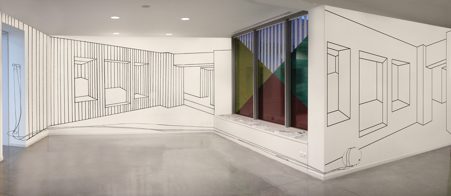 Stéphanie Nava, "Wall projections & Le collecteur de larmes". 2009. Dessins muraux. Projet d'installation au musée de Sérignan (simulation numérique), 